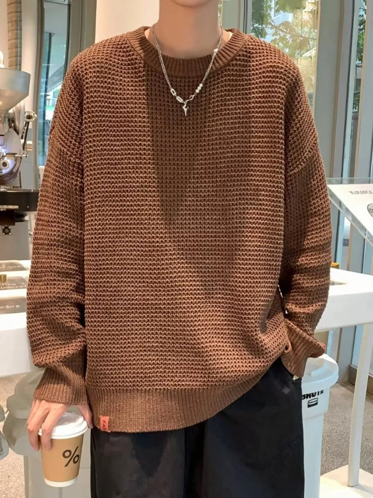 Men's Plus Size Round Neck Long Sleeve Sweater