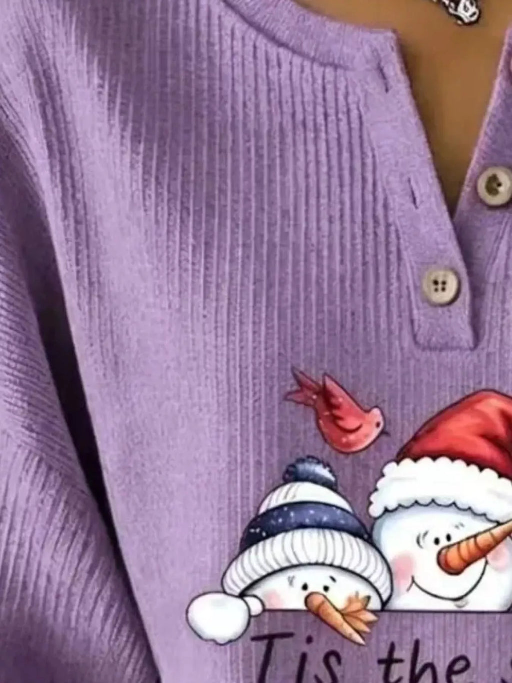 Full Size Christmas Themed Snowman Graphic Ribbed Henley Sweatshirt Plus Size