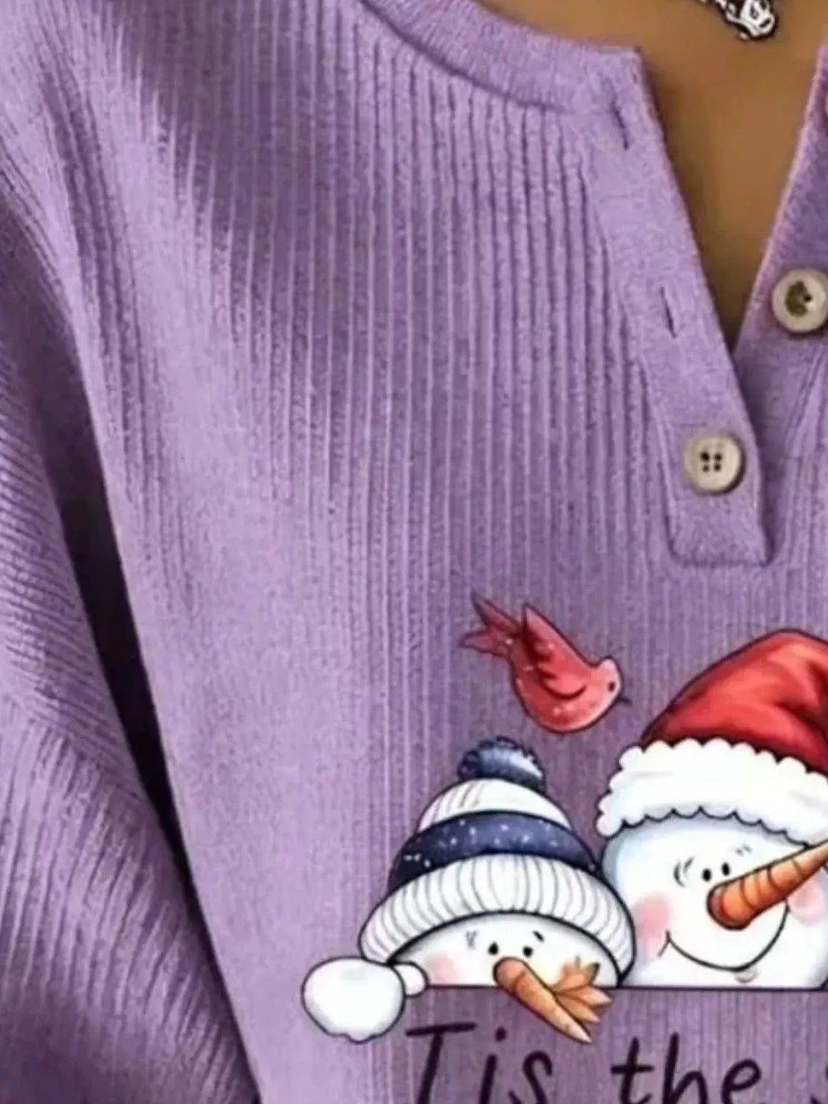 Full Size Christmas Themed Snowman Graphic Ribbed Henley Sweatshirt Plus Size