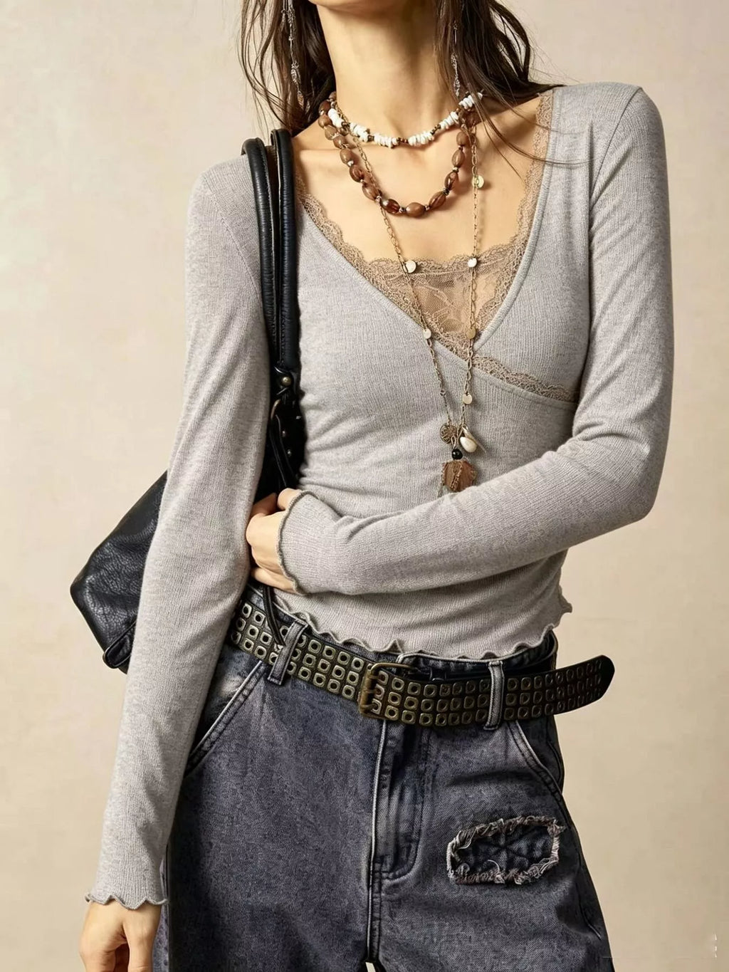 Lace Detail Long Sleeve T-Shirt