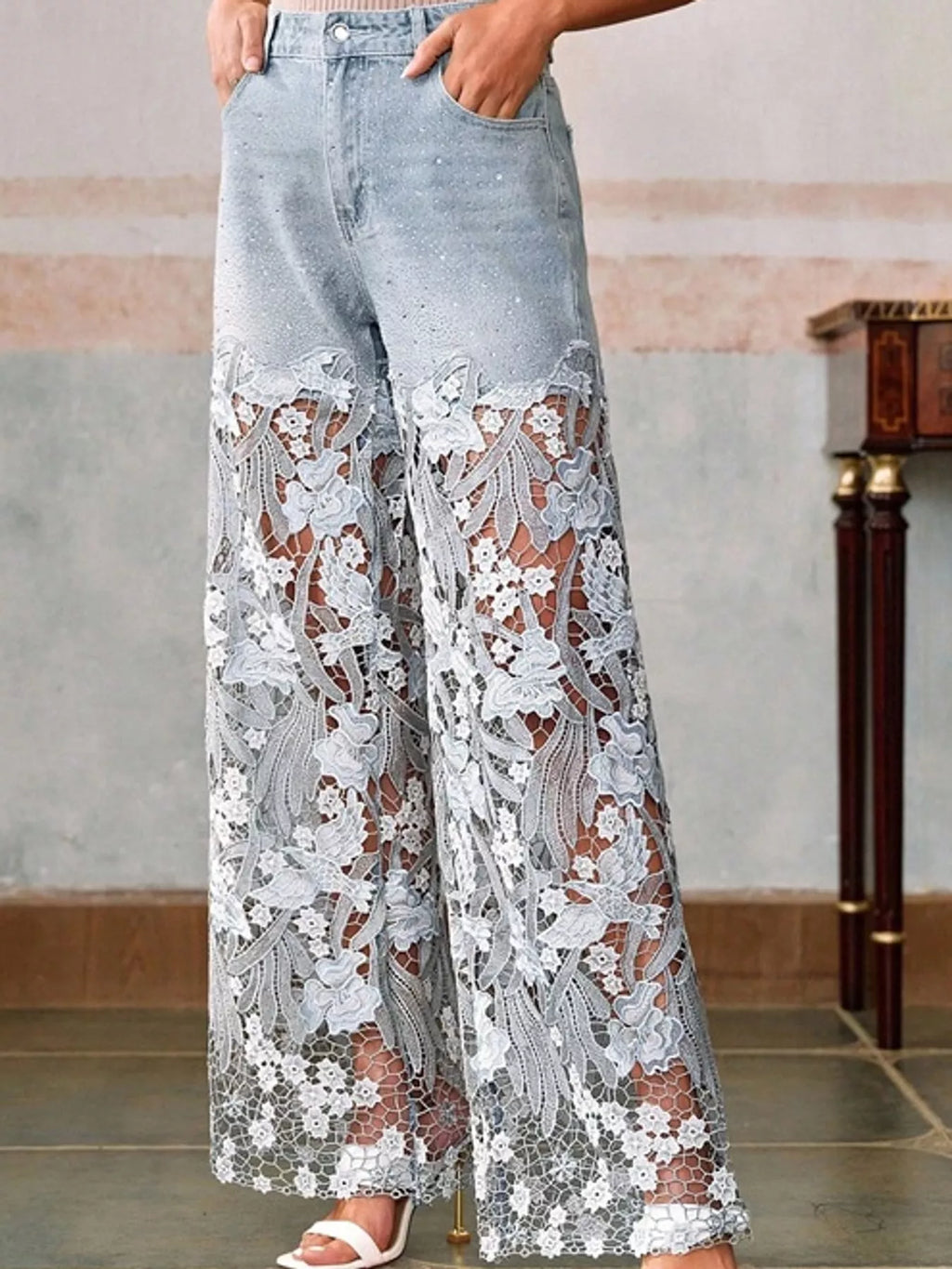Lace Wide-Leg Jeans