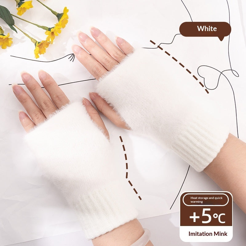 Women's Half-finger Plush Thermal Knit Gloves