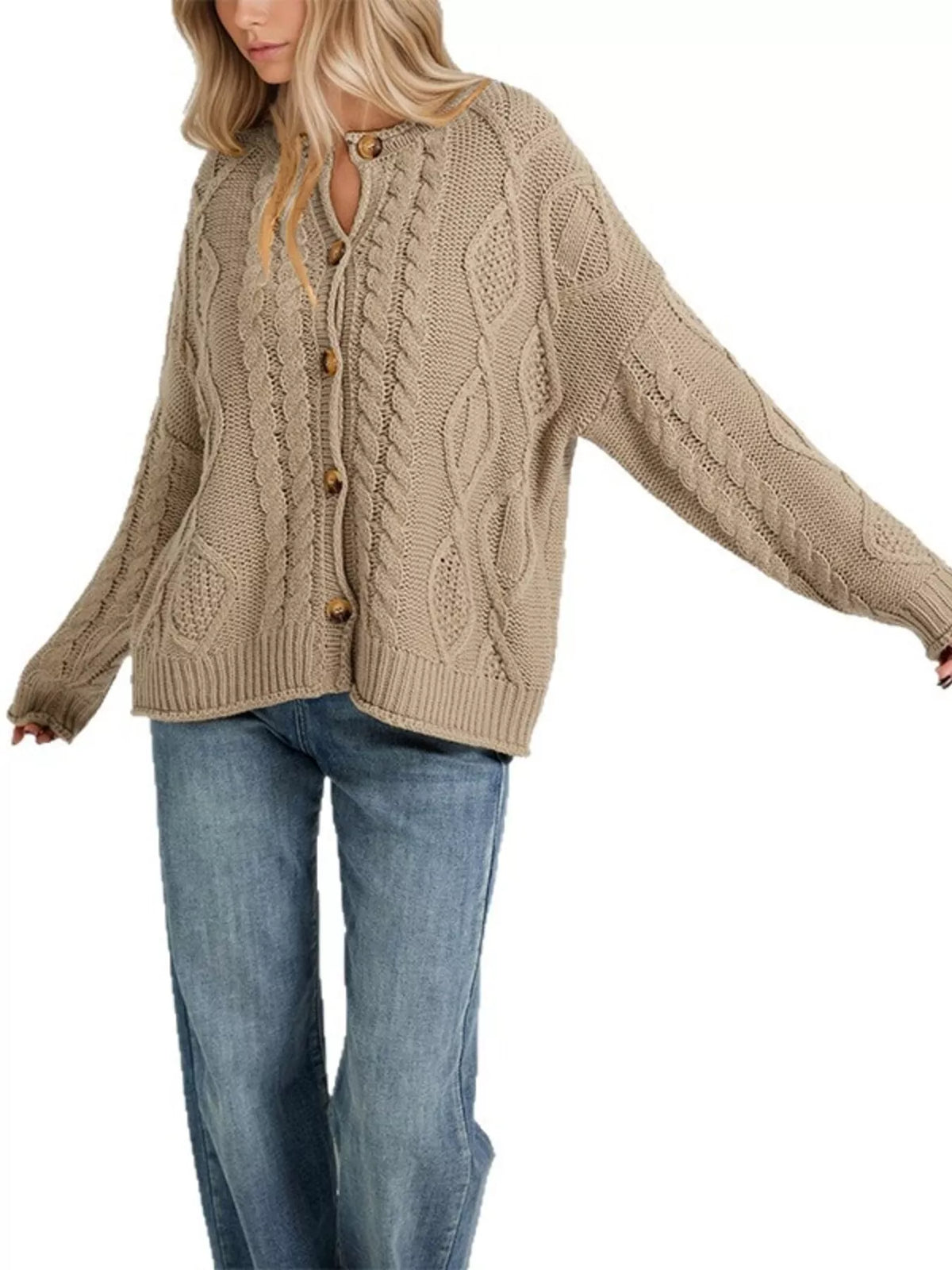 Cable-Knit Button-Down Cardigan