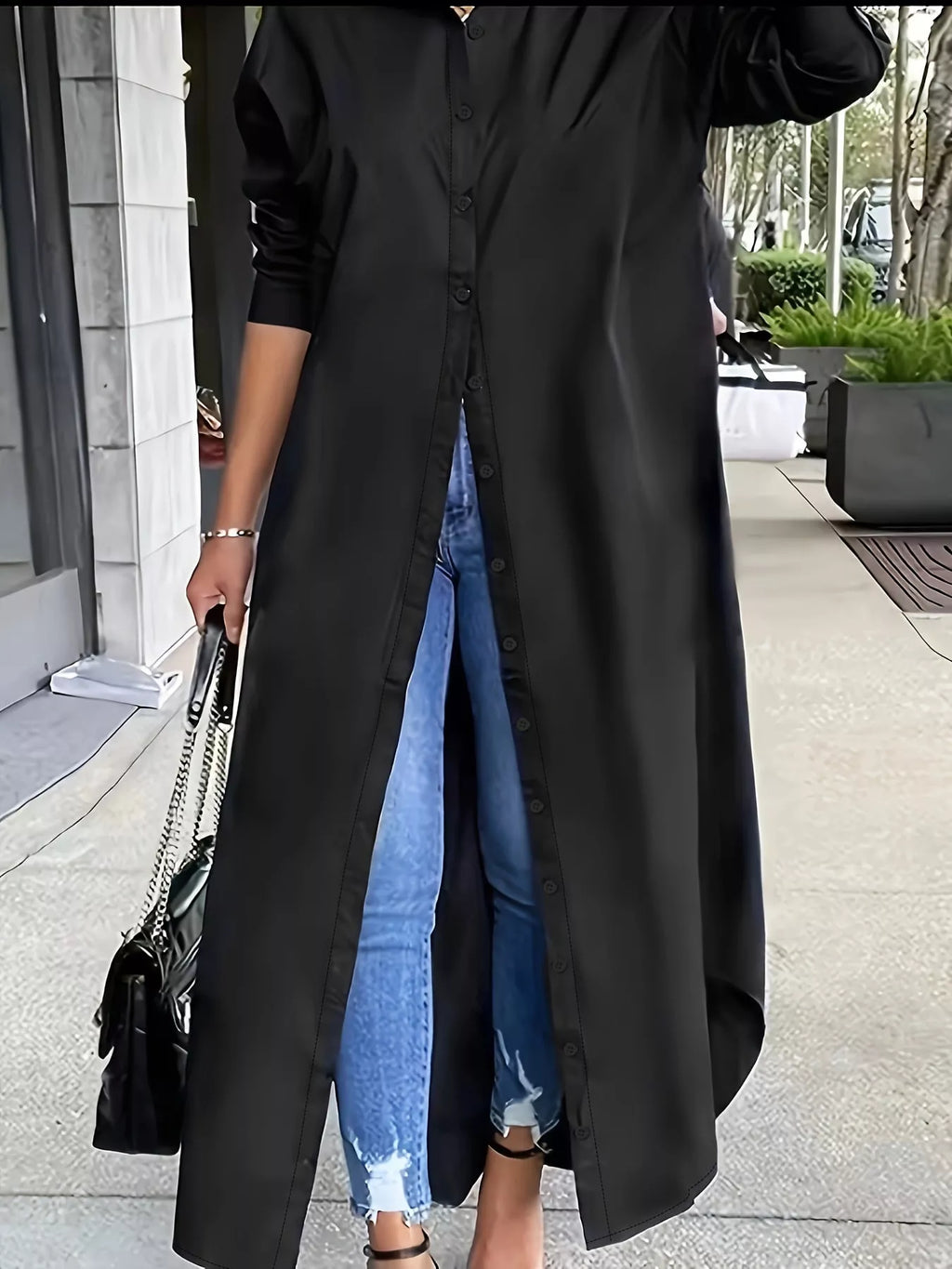 Plus Size Longline Button-Down Shirt