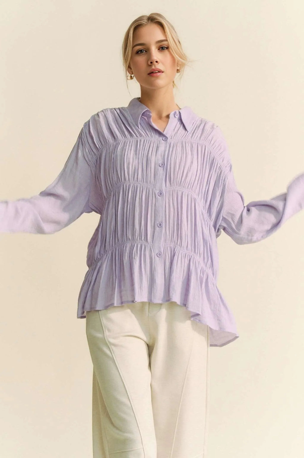 Chic Button Front Shirt with Ruched Detailing