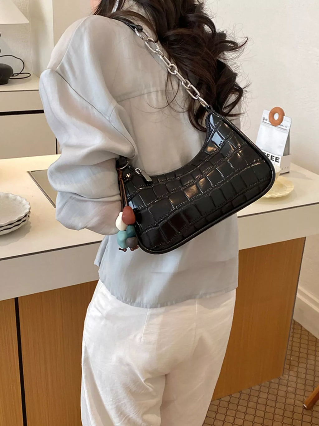 Textured PU Leather Shoulder Bag