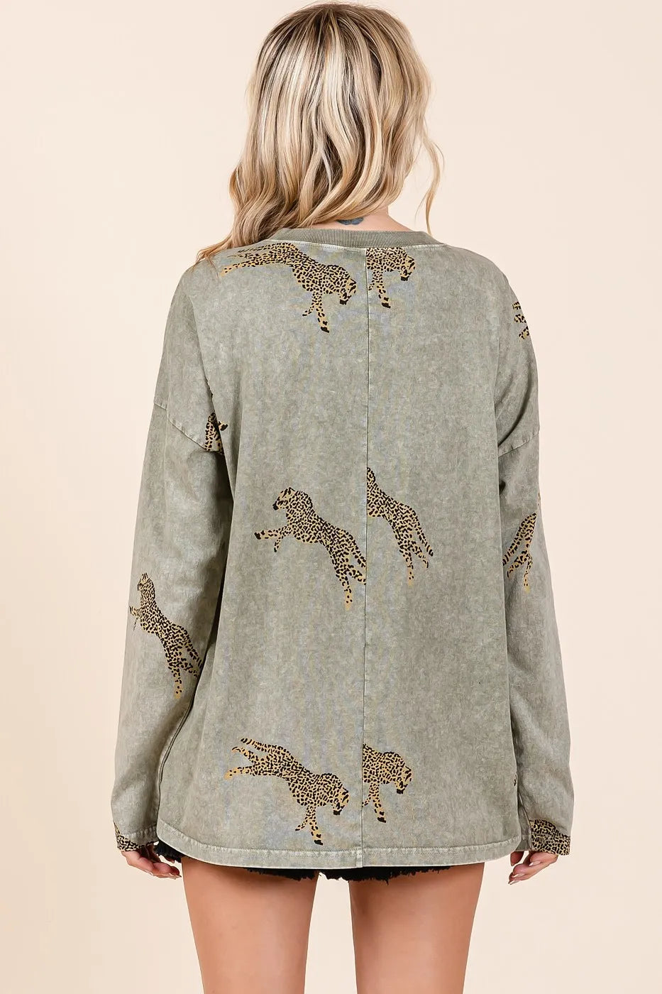 Mittoshop Mineral Wash Cheetah Print Long Sleeve Top