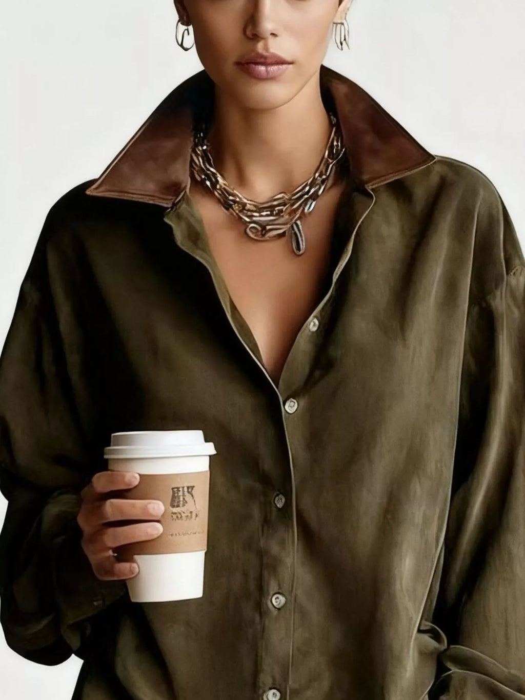 Contrast Collar Mini Shirt Dress