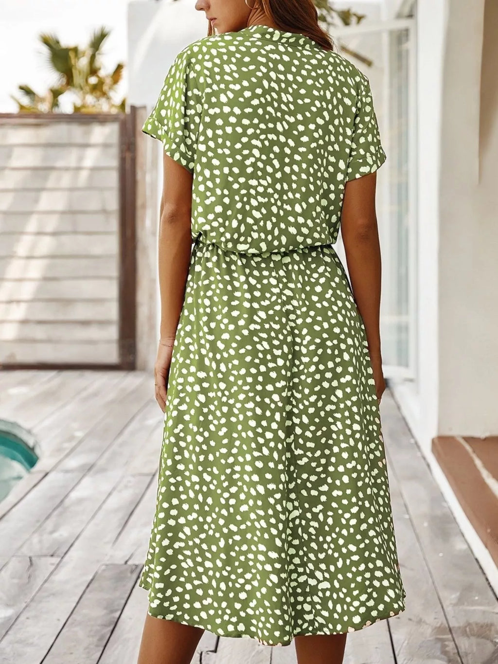Animal Print Drawstring Waist Midi Dress