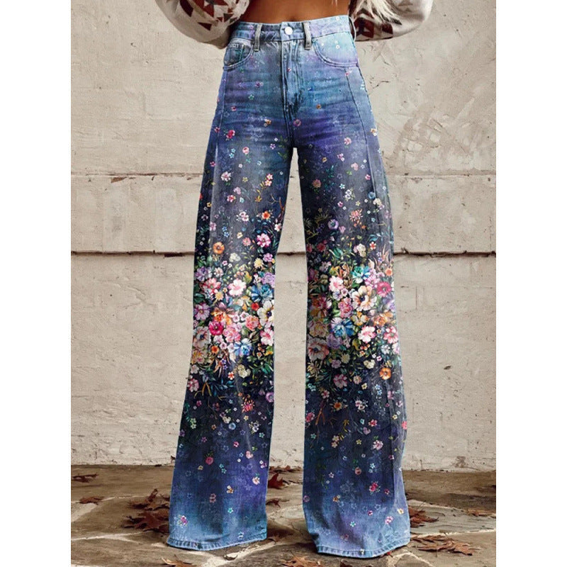 Women's Thin Faux Denim Straight-leg Pants