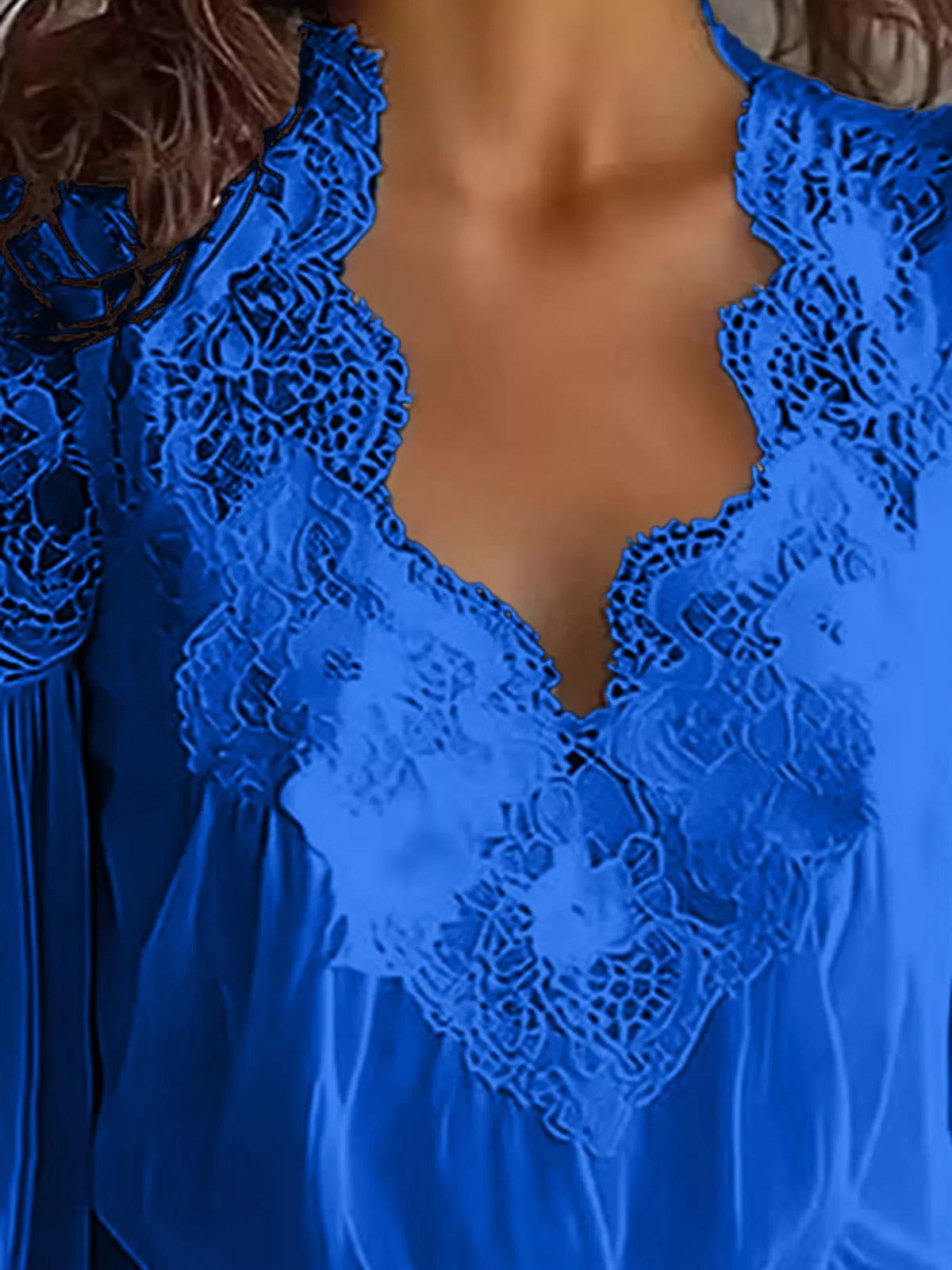 Full Size Lace V-Neck Flounce Sleeve Blouse Plus Size