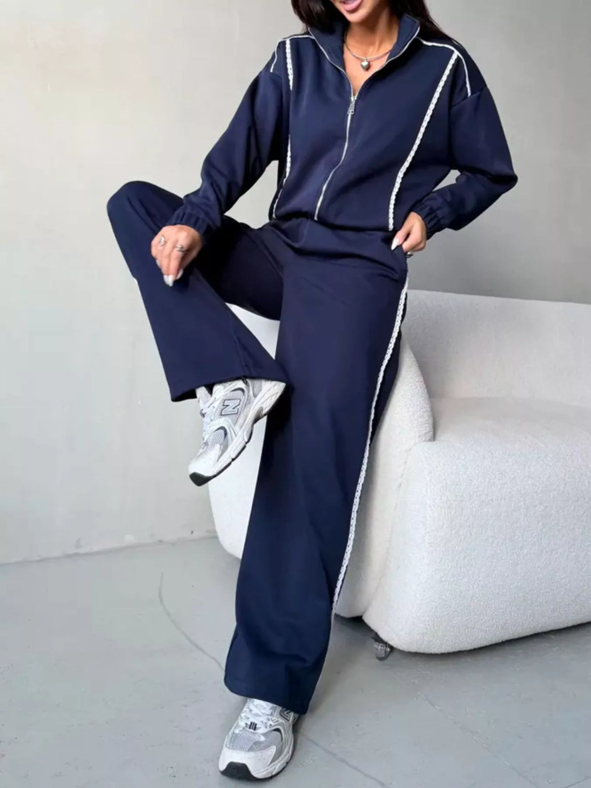 Zip-Up Jacket and Wide-Leg Pants Set