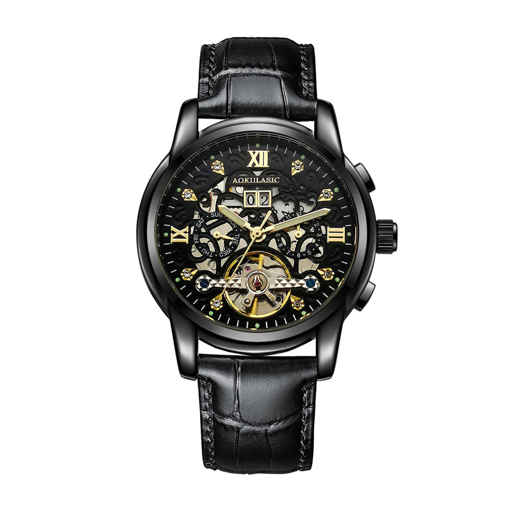New Mens Large-rotor Skeleton Automatic Mechanical Watch