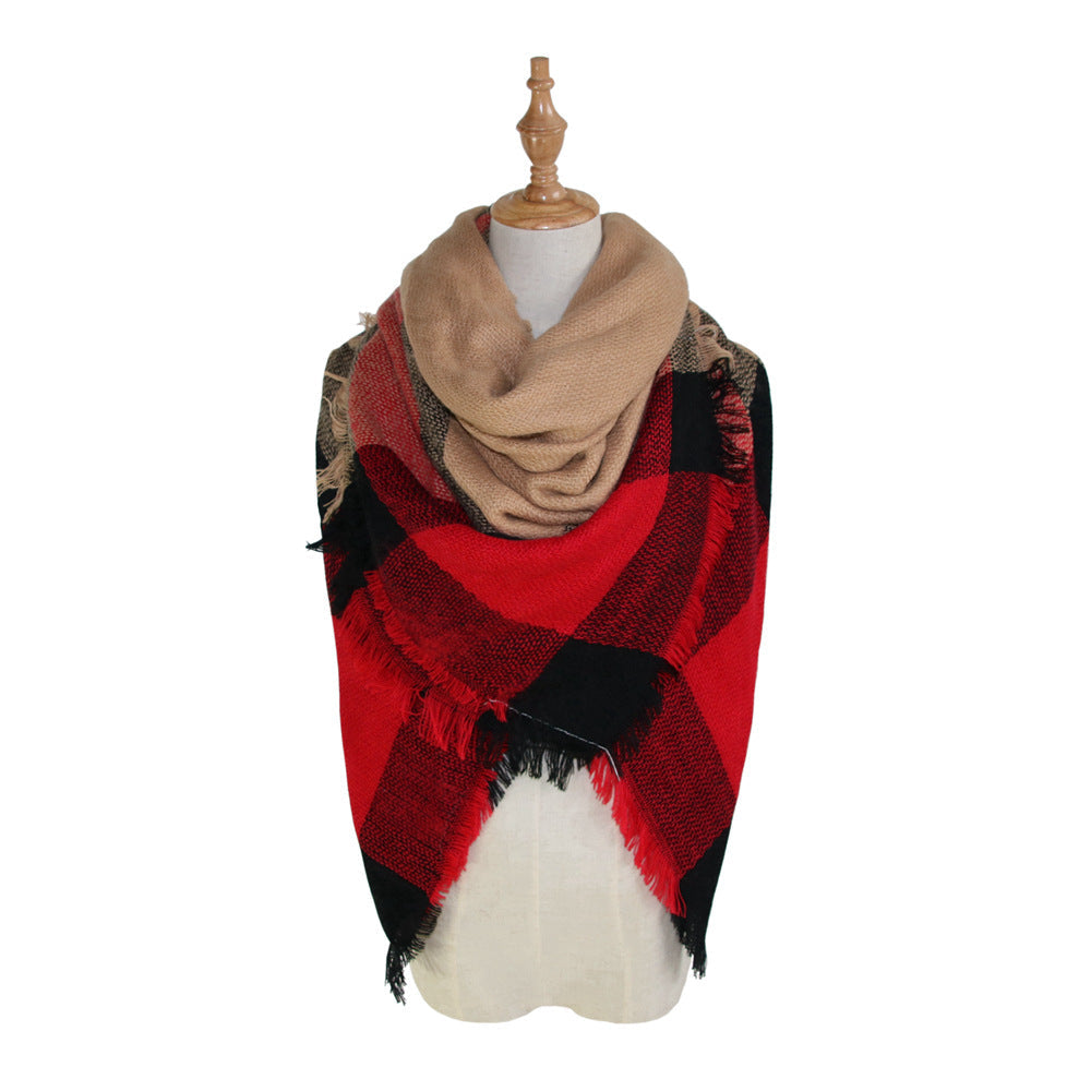 Plaid-print Versatile Neck Scarf Shawl