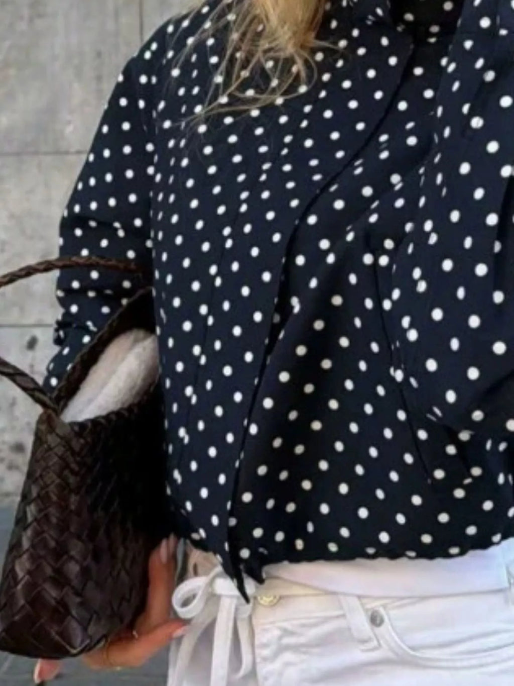 Polka Dot Zip Up Casual Jacket
