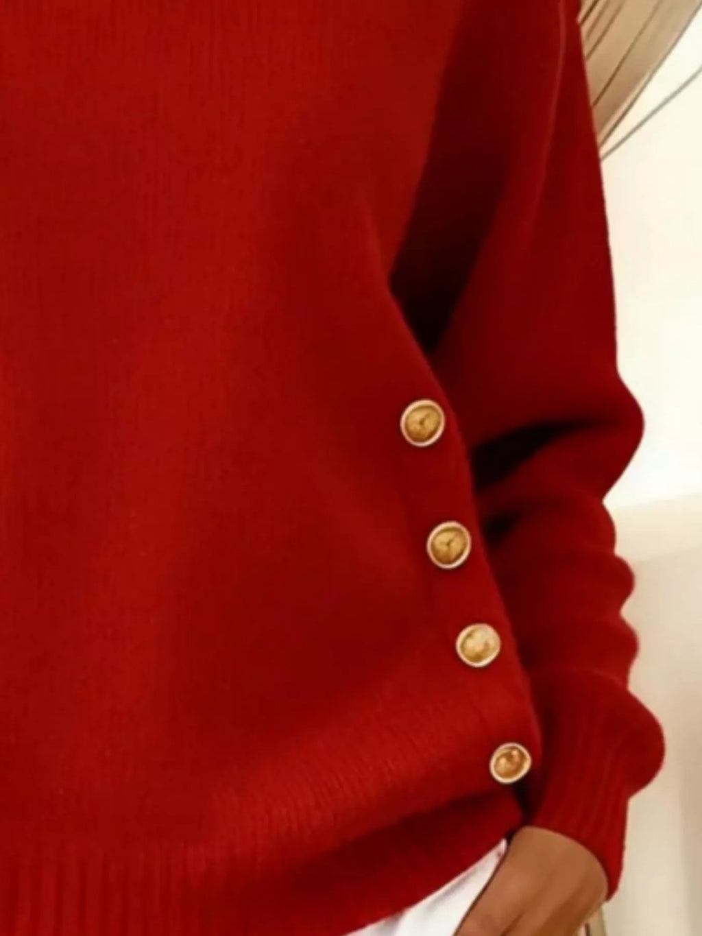 Full Size Decorative Button Dropped Shoulder Sweater Plus Size