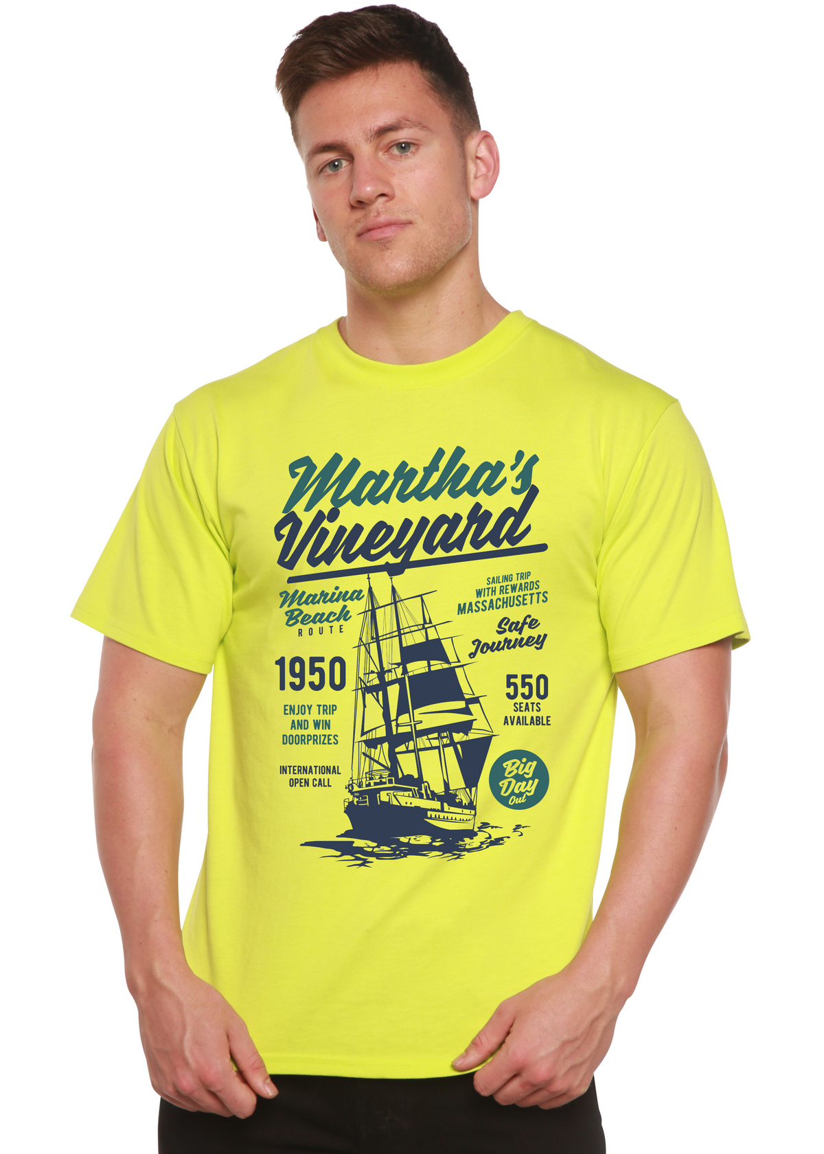 Martha's vineyard Men's Bamboo Viscose/Organic Cotton Short Sleeve Graphic T-Shirt