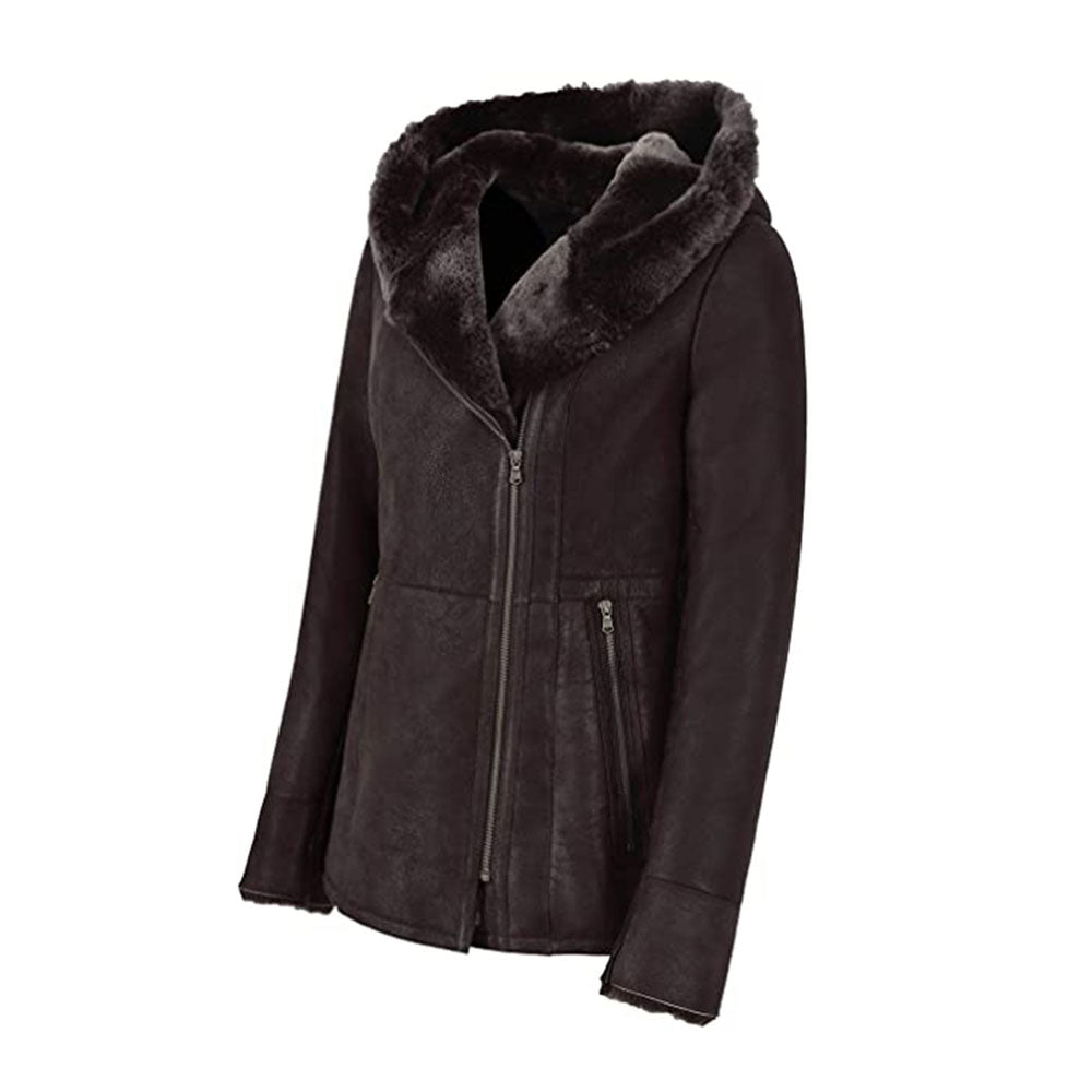 Women’s Hooded Fur Shearling Long Jacket