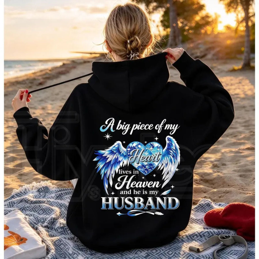 Women’s Mom Memorial Back Print Hoodie – Pink Angel Wings Heart Remembrance Pullover Sweatshirt