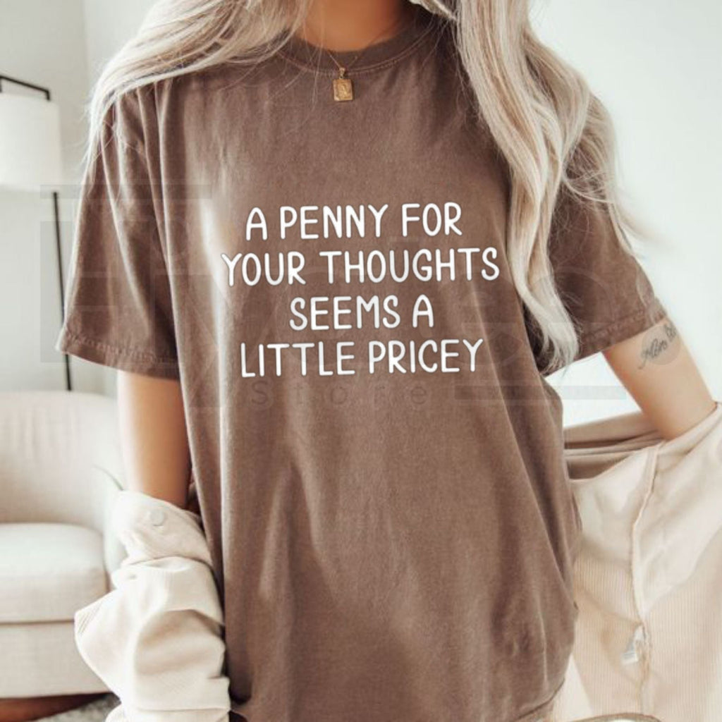 A Penny For Your Thoughts Seems A Little Pricey T-Shirt – Funny Sarcastic Wordplay Tee, Introvert Humor Premium Graphic Shirt