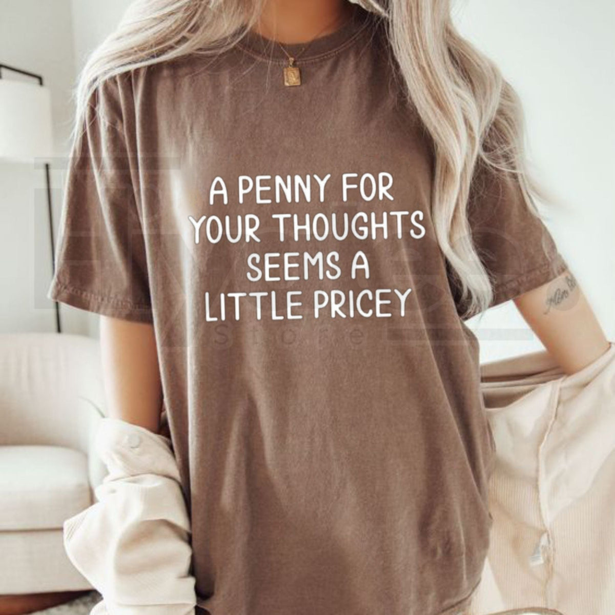 A Penny For Your Thoughts Seems A Little Pricey T-Shirt – Funny Sarcastic Wordplay Tee, Introvert Humor Premium Graphic Shirt