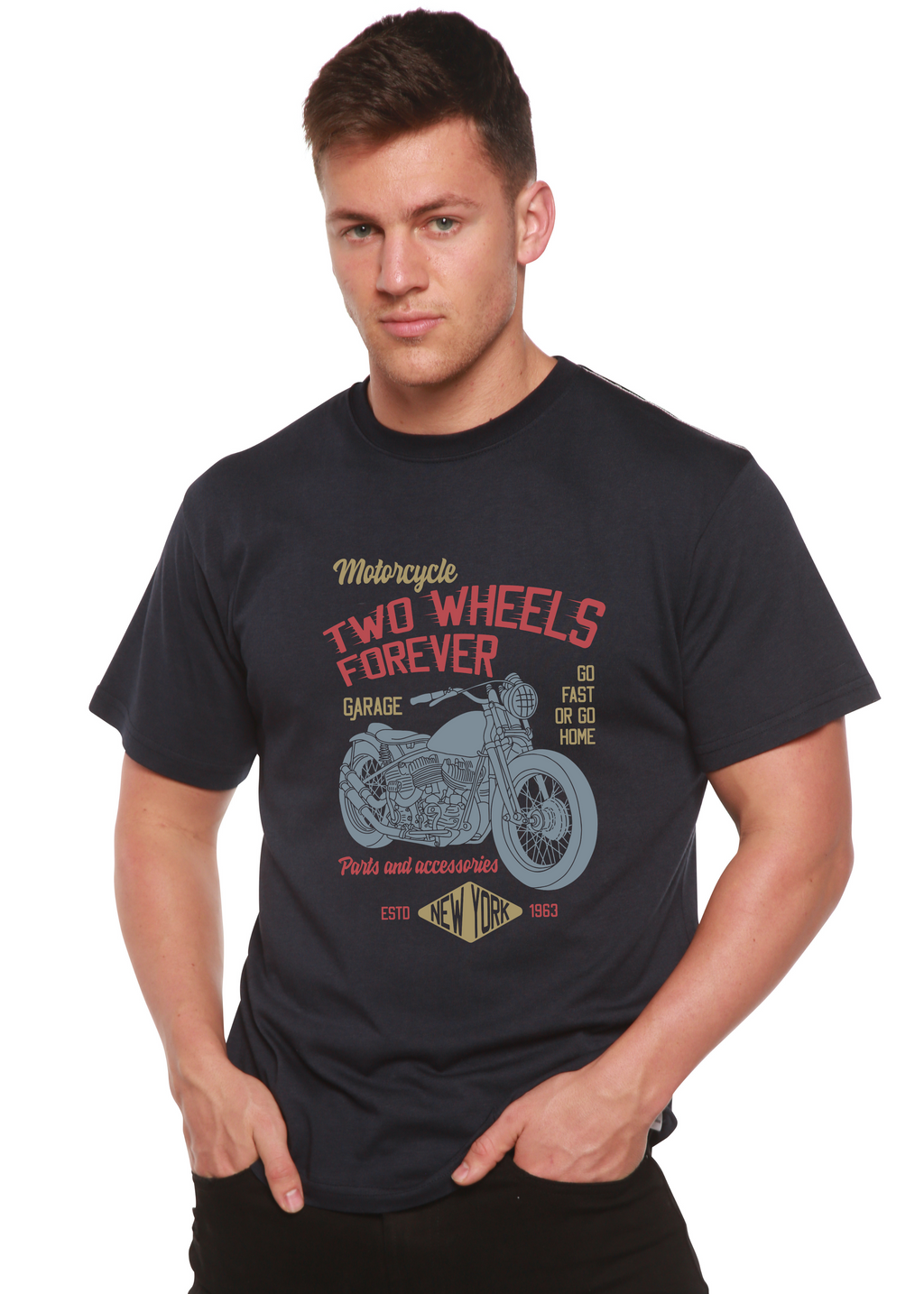 Two Wheels Forever Men's Bamboo Viscose/Organic Cotton Short Sleeve Graphic T-Shirt