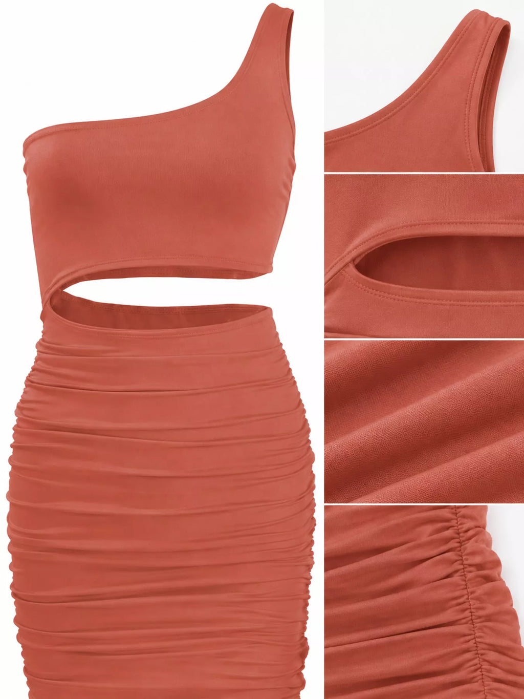 One-Shoulder Cutout Ruched Bodycon Mini Dress