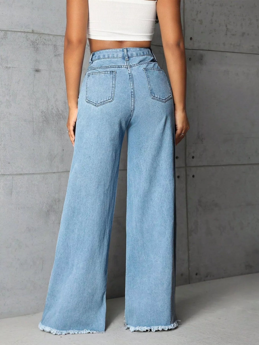 Full Size High-Waisted Wide Leg Raw Hem Jeans Plus Size