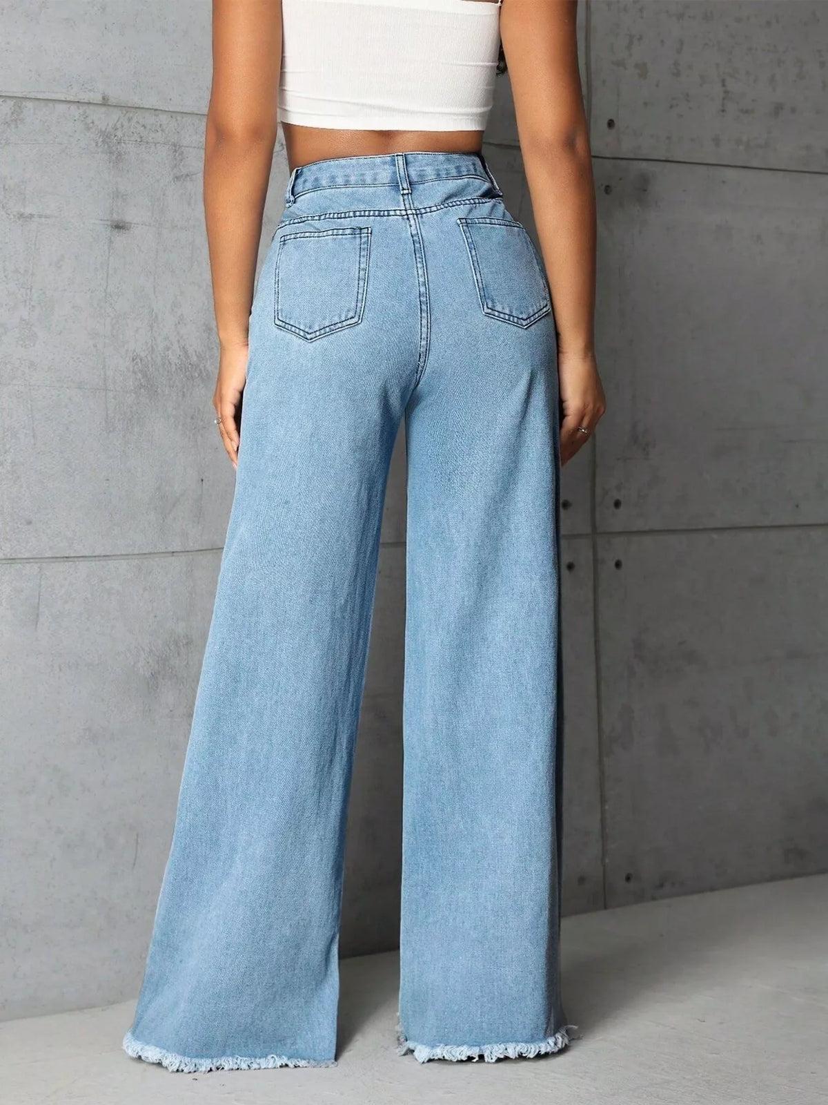 Full Size High-Waisted Wide Leg Raw Hem Jeans Plus Size