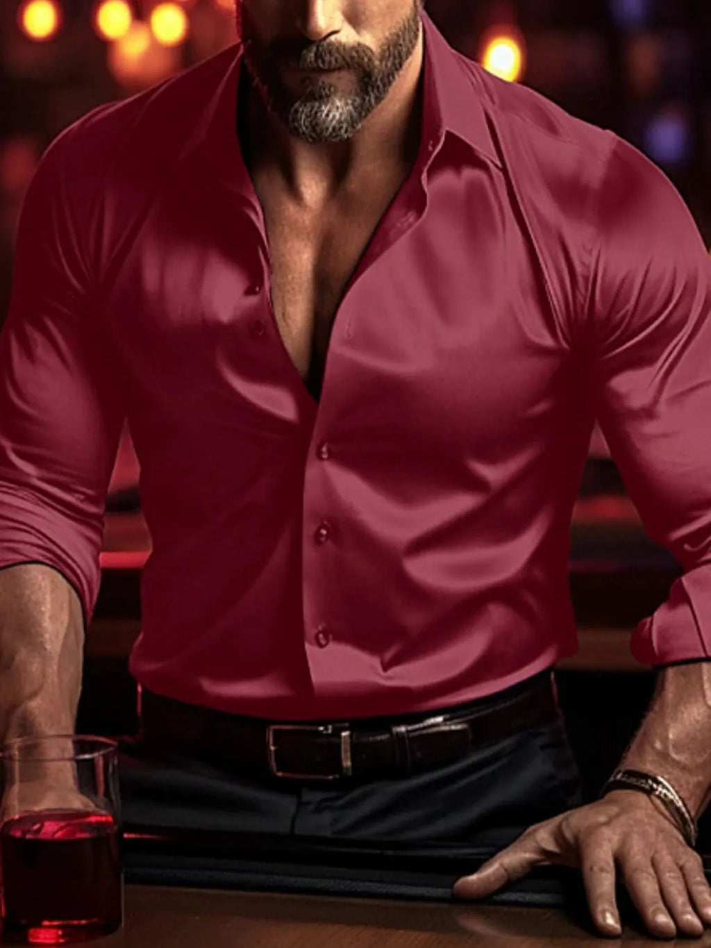 Men's Full Size Collared Neck Long Sleeve Shirt Plus Size