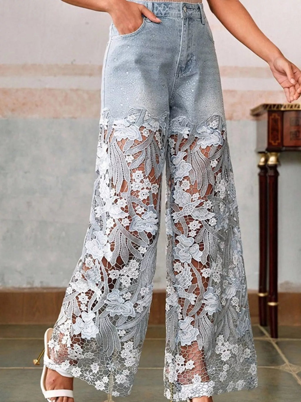 Lace Wide-Leg Jeans