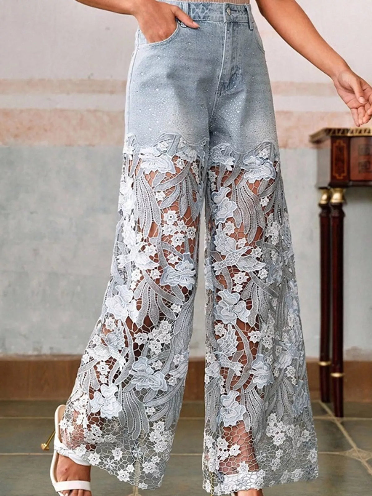 Lace Wide-Leg Jeans