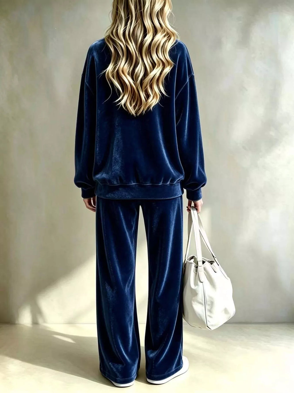 Full Size Dropped Shoulder Velvet Top and Wide Leg Pants Set Plus Size