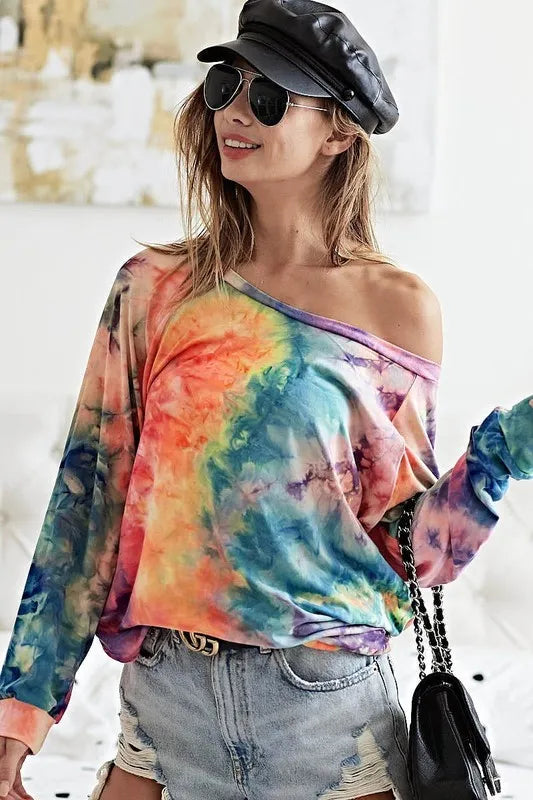 BiBi Tie Dye Soft Knit Jersey Top