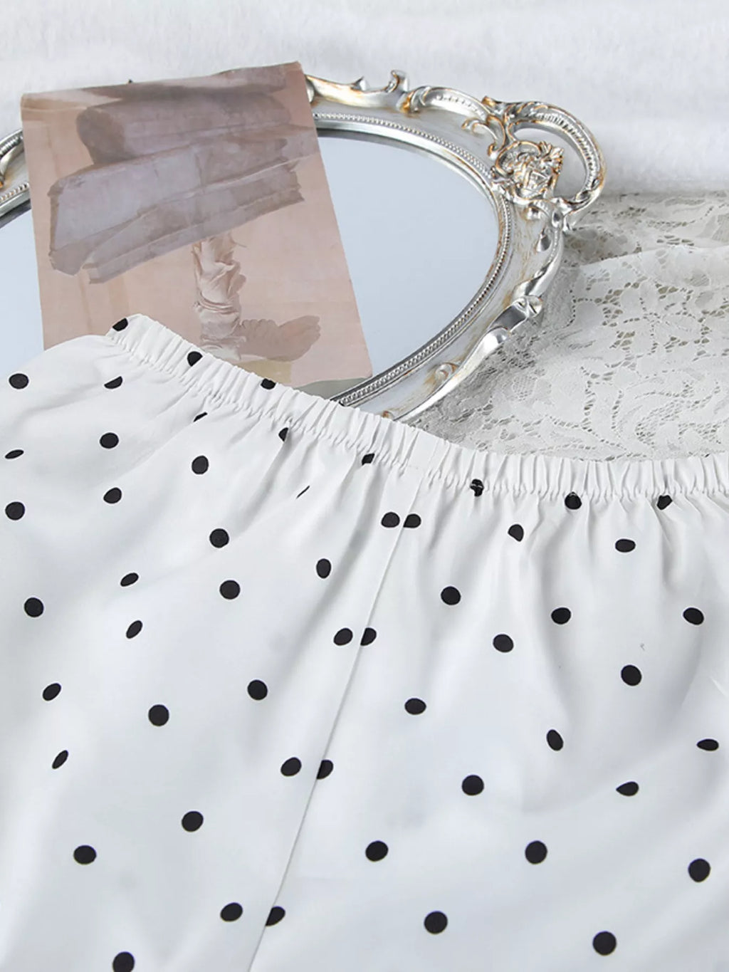 Polka Dot Lace Trim Cami & Cardigan and Shorts Set