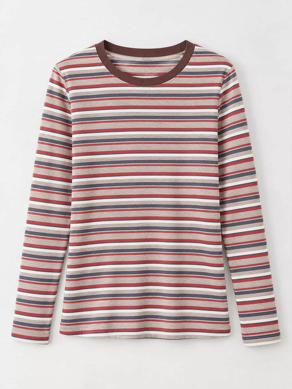 Full Size Long Sleeve Striped Crew Neck Casual T-Shirt Plus Size