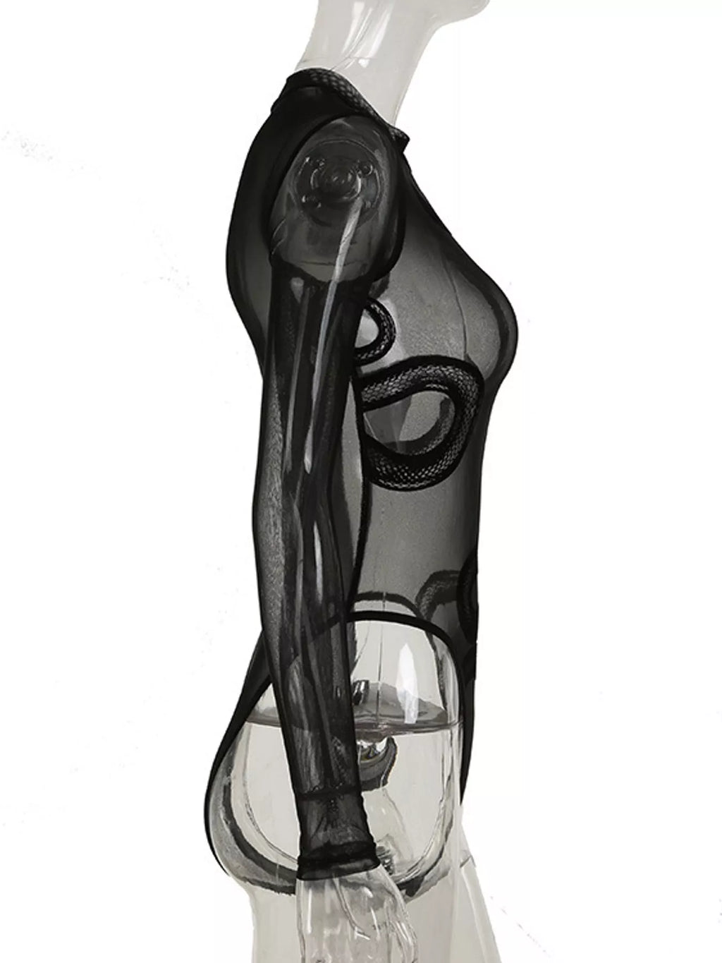 Sheer Mesh Snake Print Long Sleeve Bodysuit