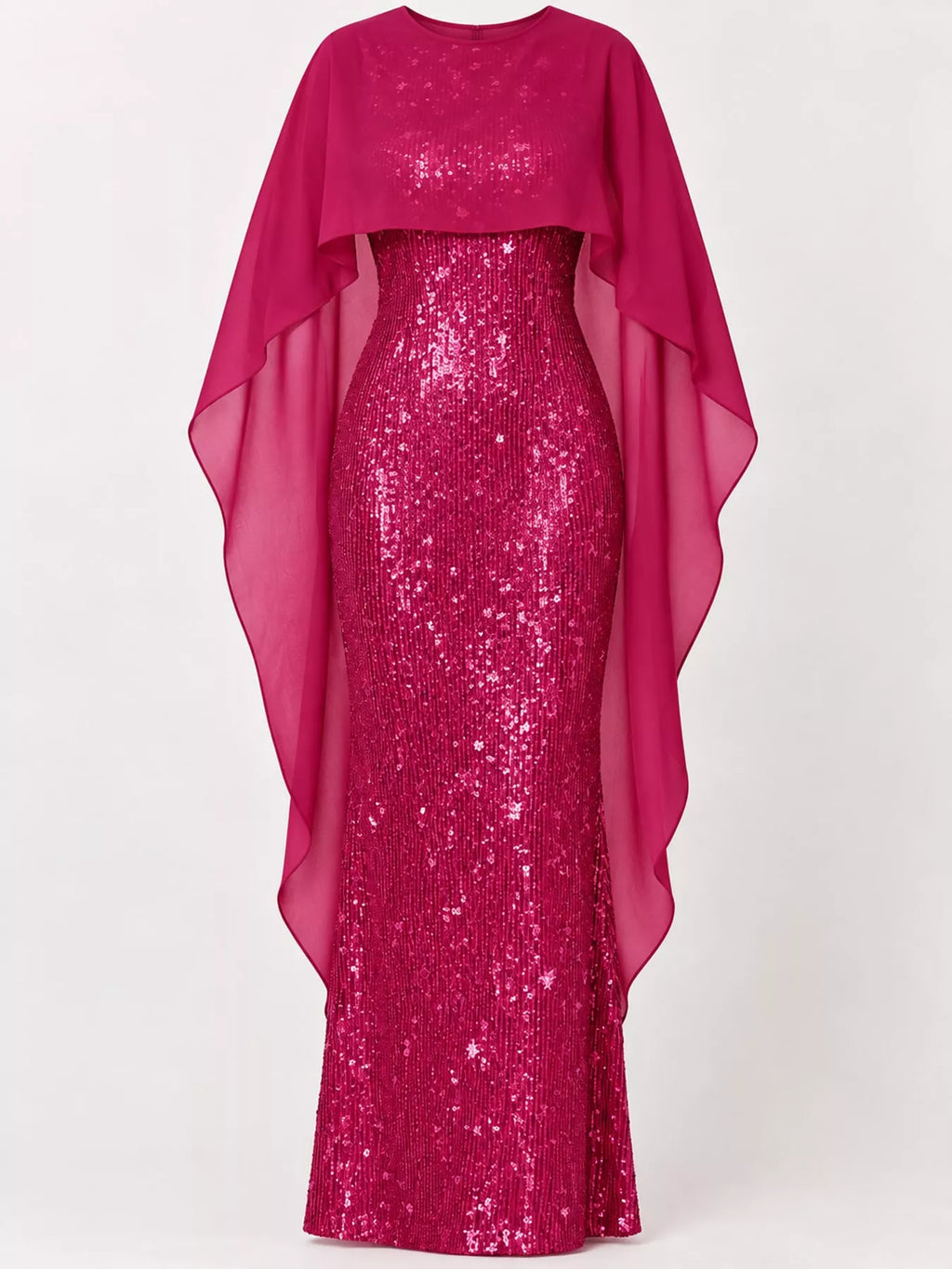 Sequin Cape Overlay Evening Dress