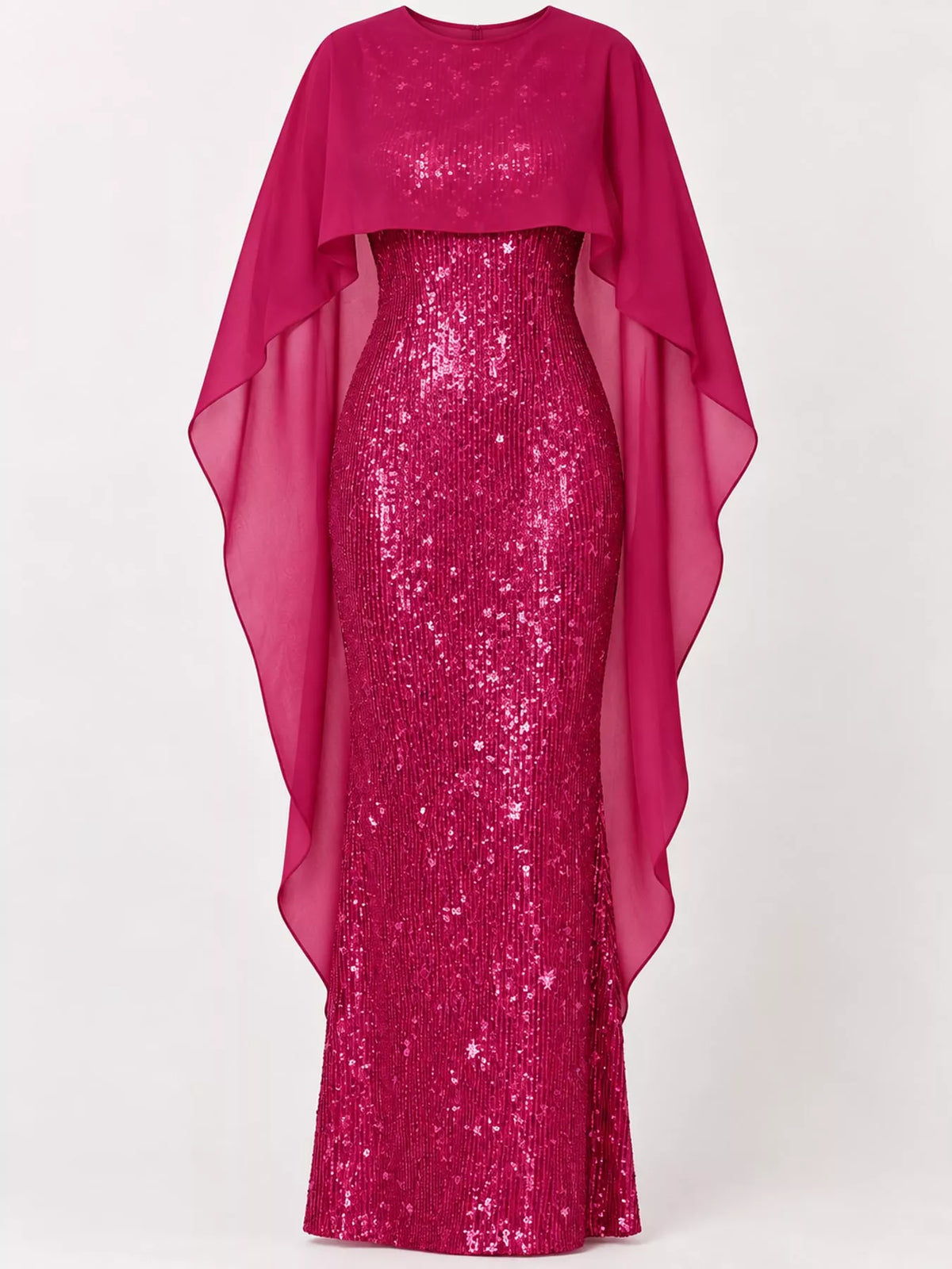 Sequin Cape Overlay Evening Dress