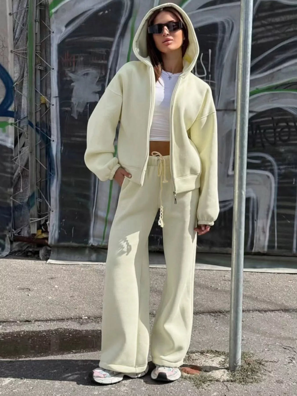 Zip-Up Hoodie and Wide-Leg Sweatpants Set