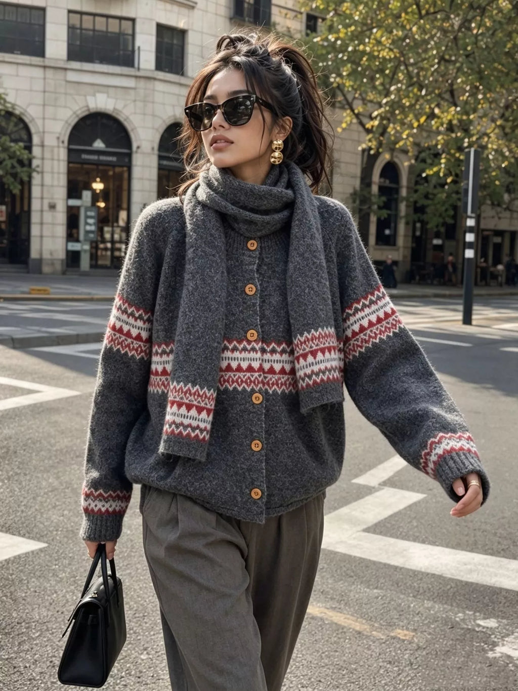 Geometric Button Down Knit Cardigan