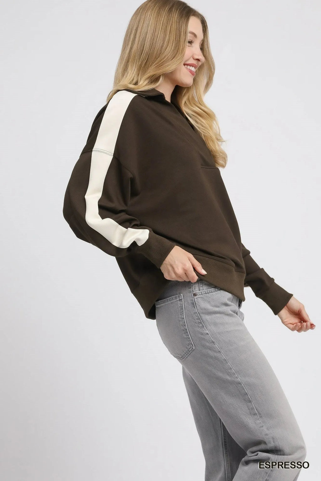 Umgee Color Block Polo Sweatshirt