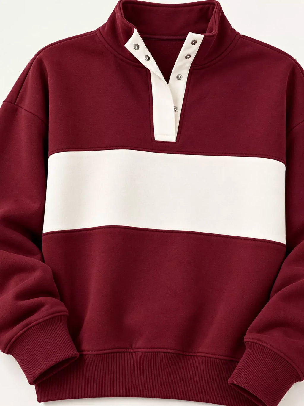 Full Size Color Block Snap-Button Sweatshirt Plus Size