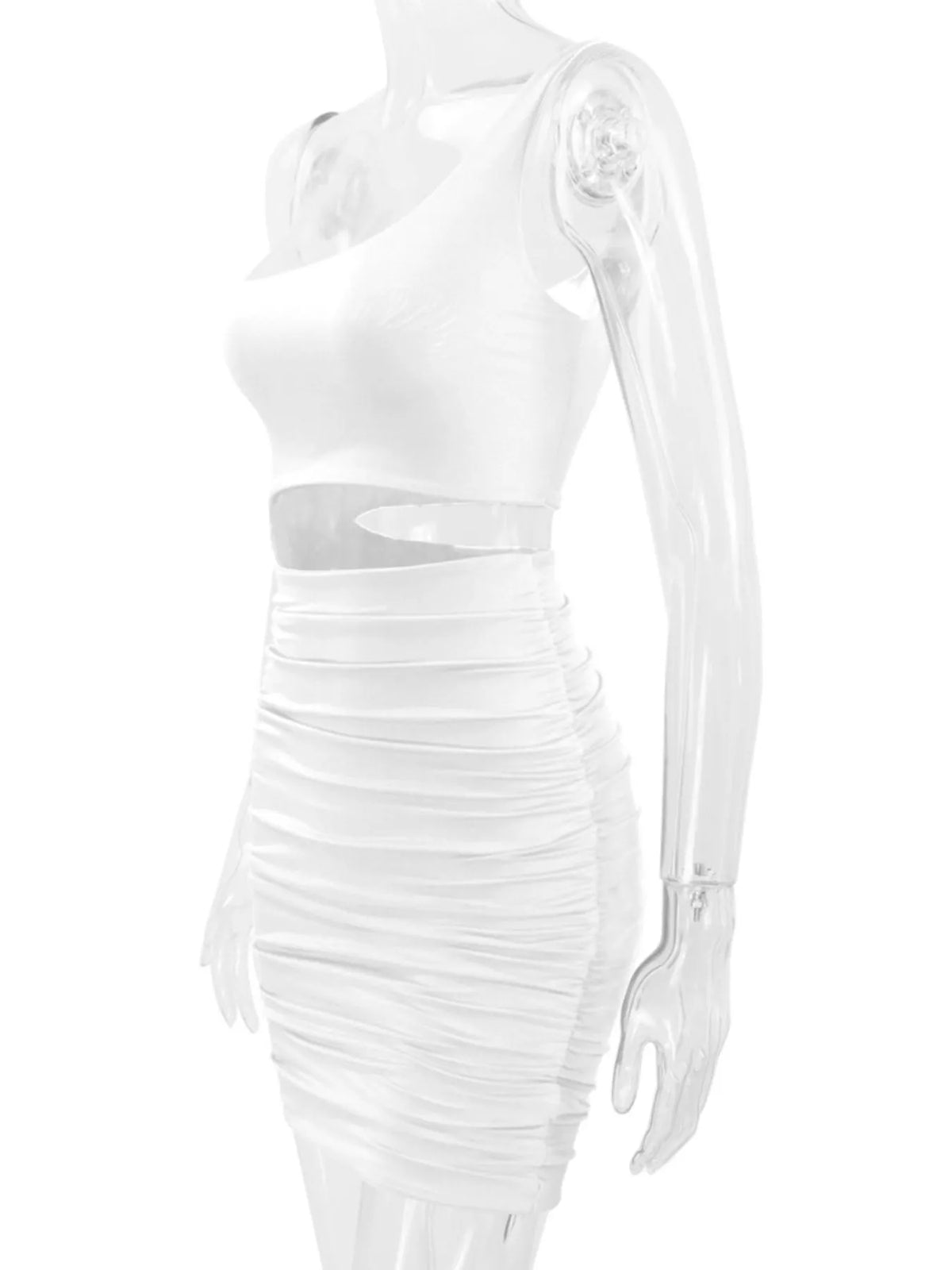 One-Shoulder Cutout Ruched Bodycon Mini Dress