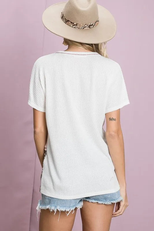 BiBi Colr Block Waffle Knit Top
