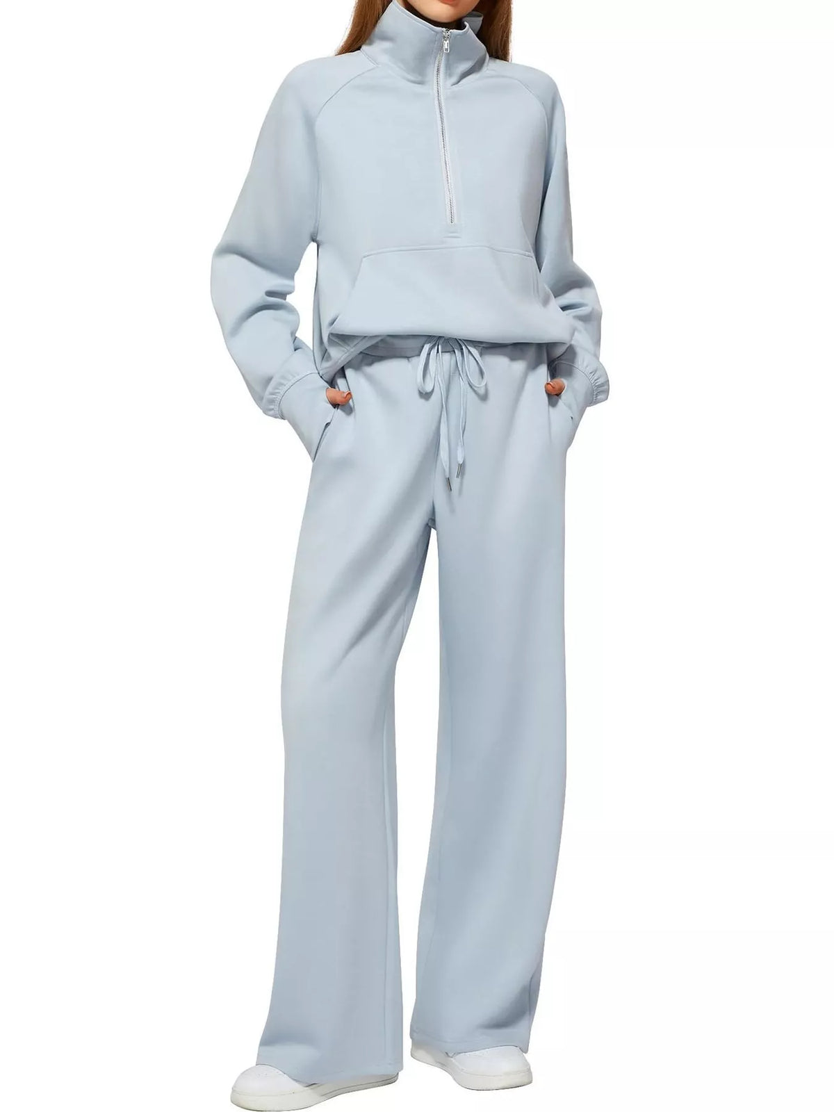 Half-Zip Sweatshirt and Wide-Leg Pants Set