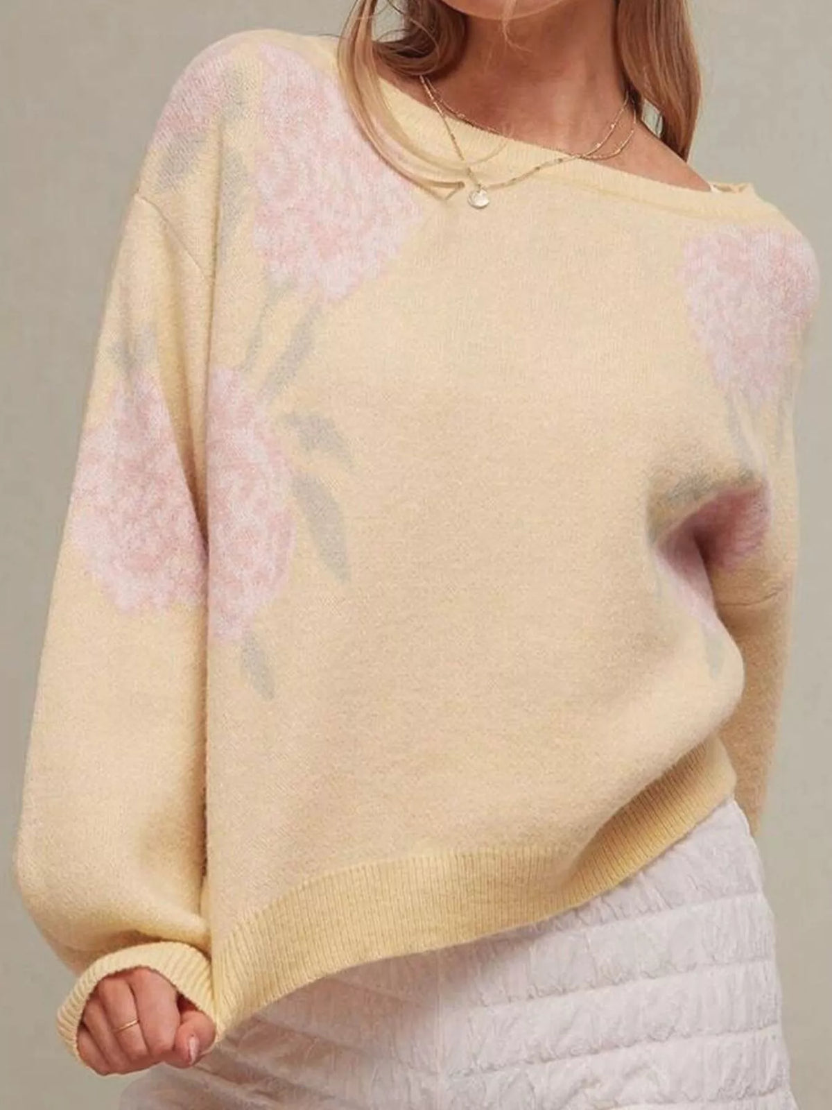 Floral Pattern Dropped Shoulder Sweater
