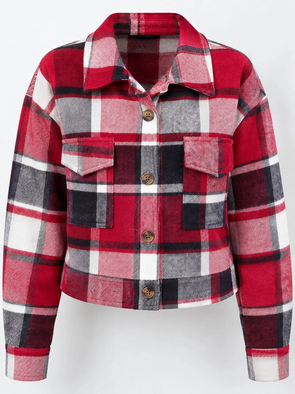 Plaid Button-Front Cropped Jacket