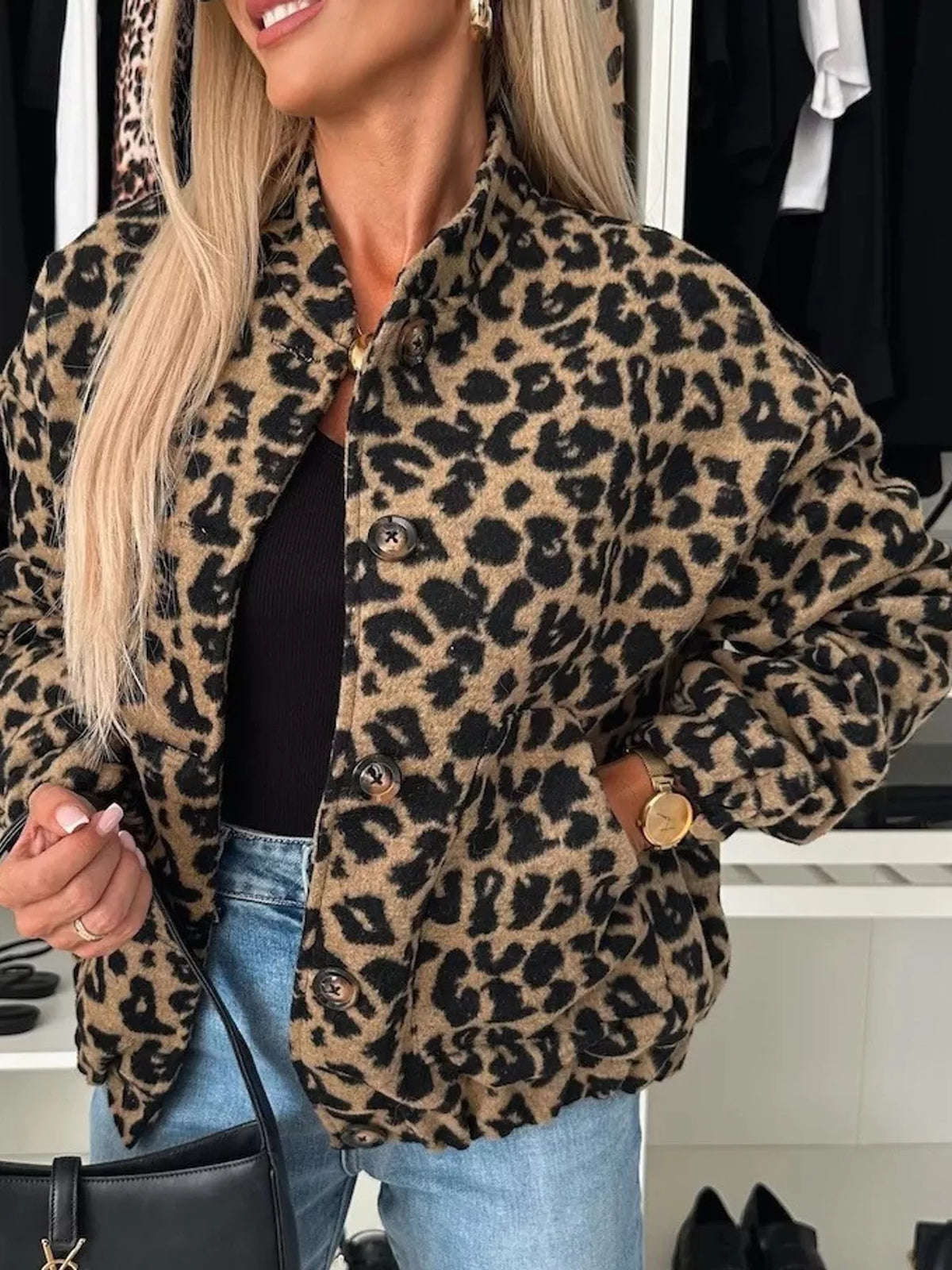 c Leopard Print Button-Down Jacket