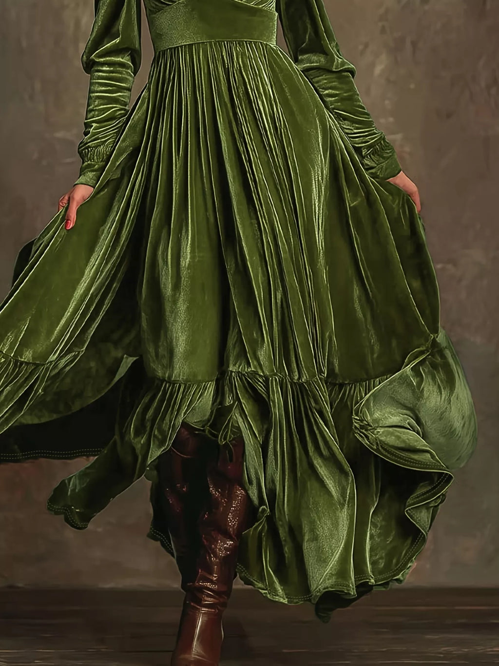 Ruffled Hem Long Sleeve Dress
